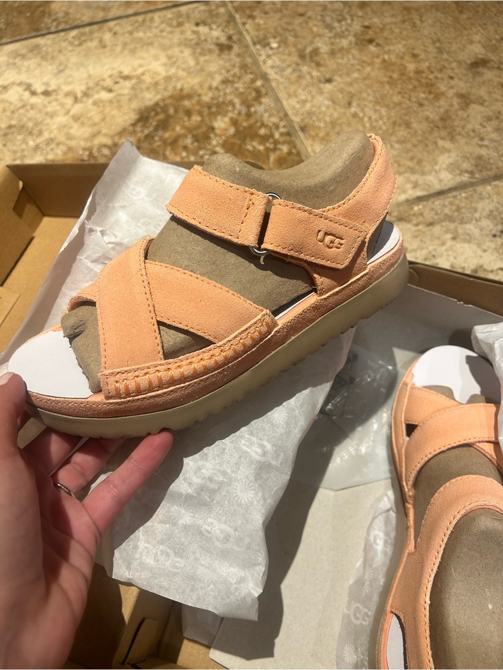 UGG Kids' Peach Sungaze Sandals Sz 2 NWT and Bag